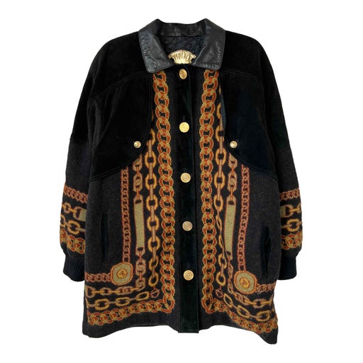 Leather and wool coat