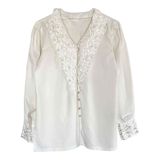 CHANEL T 42 blouse in off-white lace and its cotton caraco