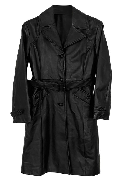 Dark brown leather trench coat