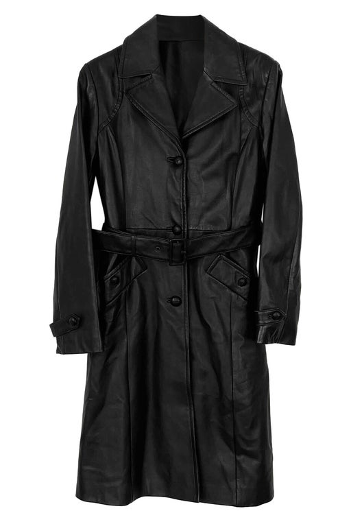 Dark brown leather trench coat