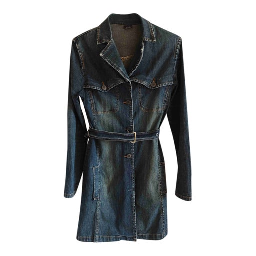 Belted denim trench coat