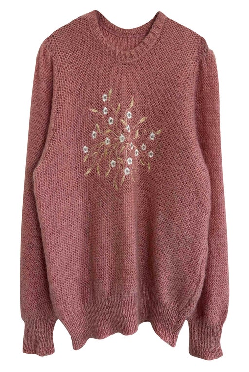Embroidered mohair wool sweater