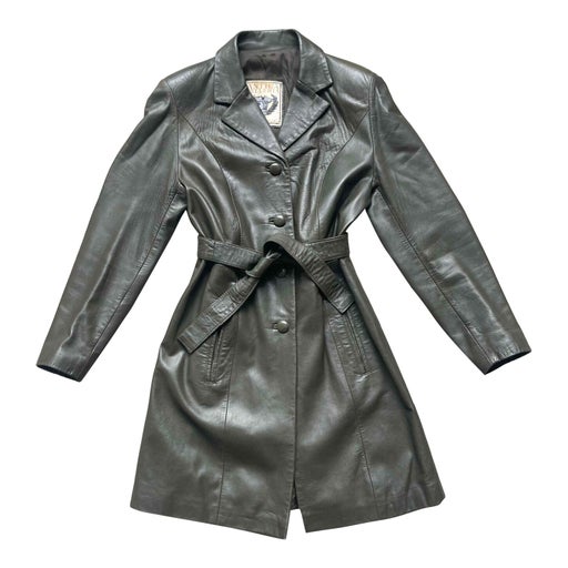 Mid-length leather trench coat