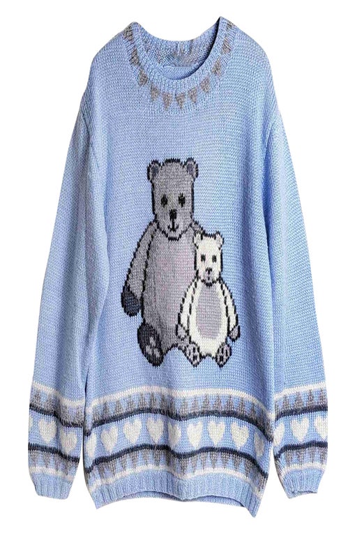 Teddy bear pattern wool sweater