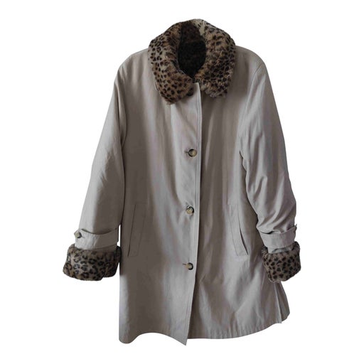 Leopard faux fur trench coat