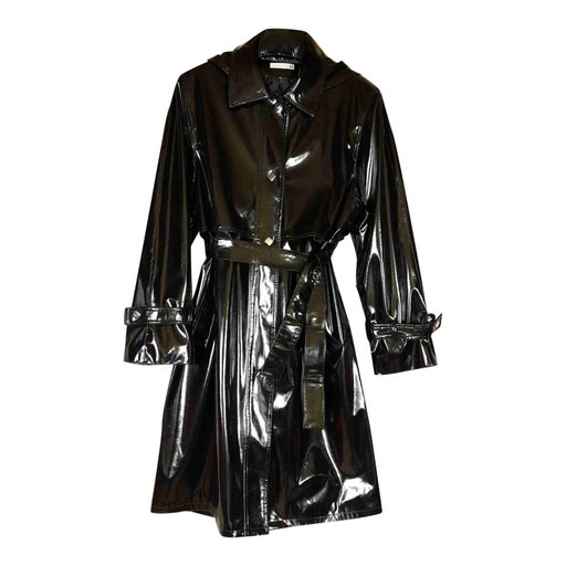 Black vinyl trench coat
