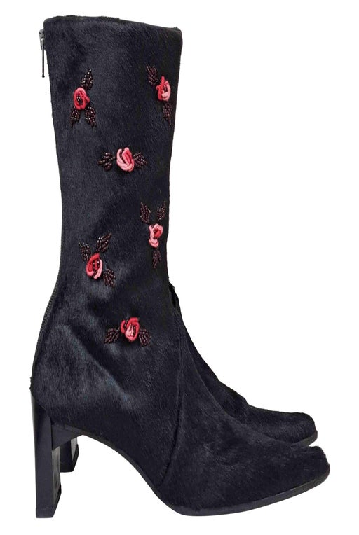 Embroidered mid-calf boots