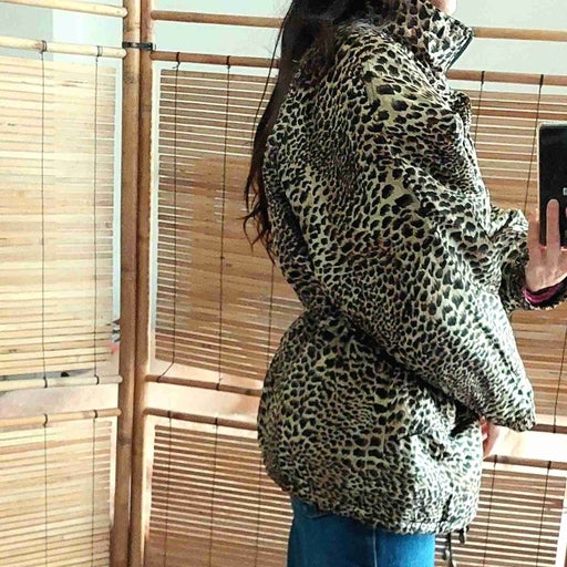 Leopard silk down jacket