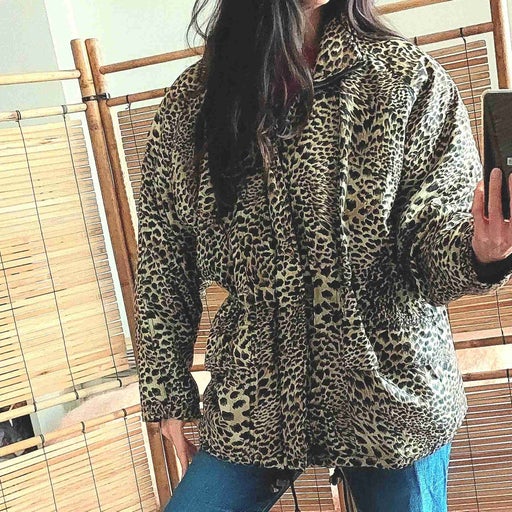Leopard silk down jacket