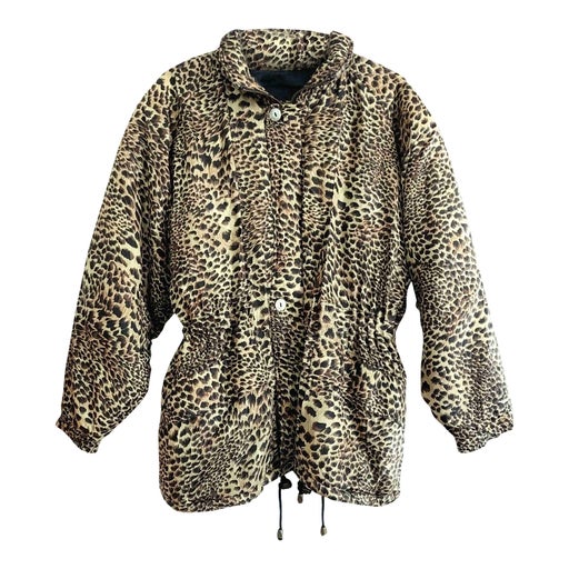 Leopard silk down jacket