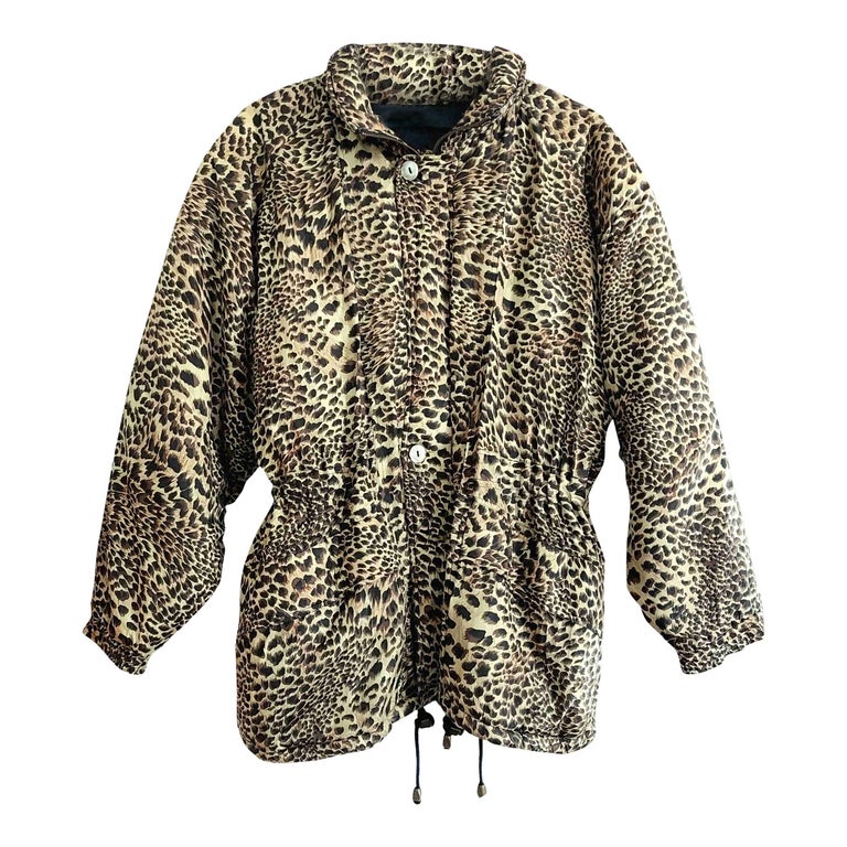 Leopard silk down jacket