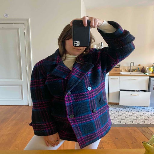 Checked wool coat