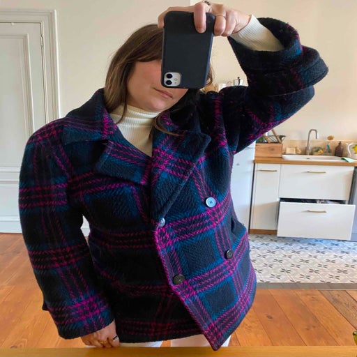Checked wool coat