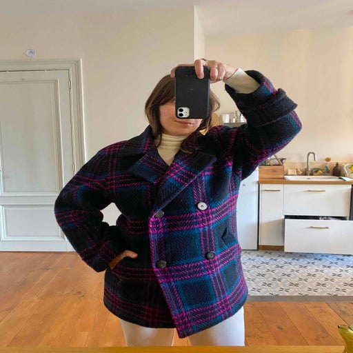 Checked wool coat