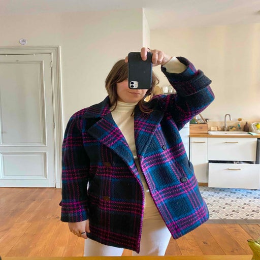 Checked wool coat