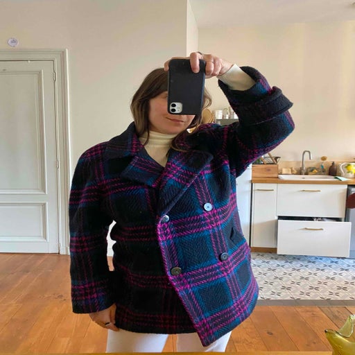 Checked wool coat