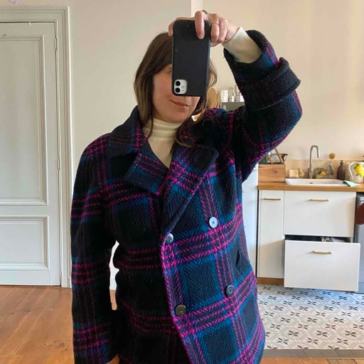Checked wool coat