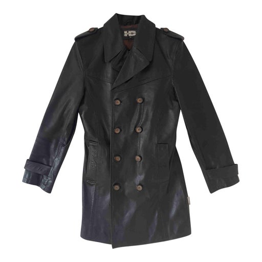 Short leather trench coat