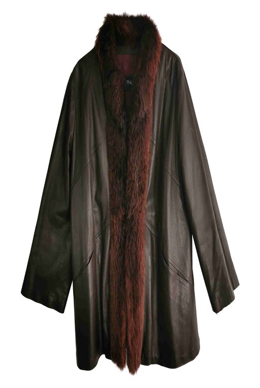 Fur collar leather coat