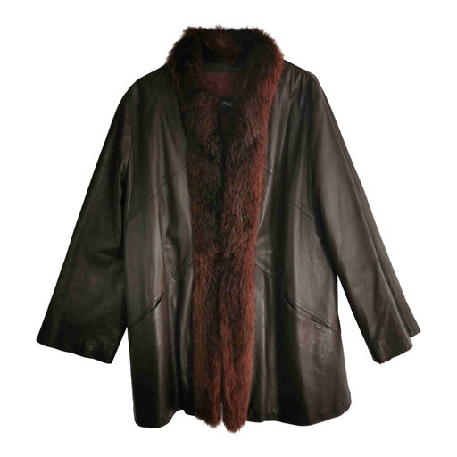 Fur collar leather coat