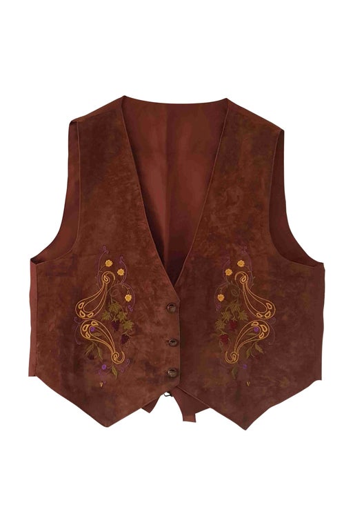 Embroidered suede vest