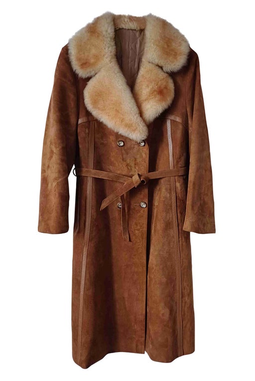 Manteau en cuir col en laine