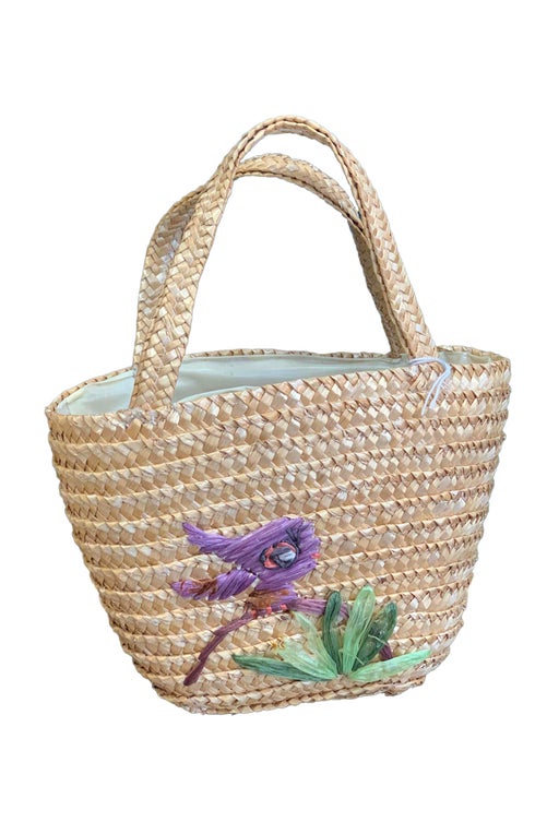 Embroidered raffia basket