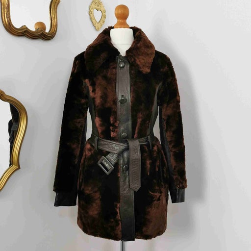 Leather and gold sheepskin coat