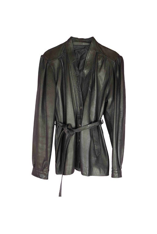 Belted black leather jacket 
