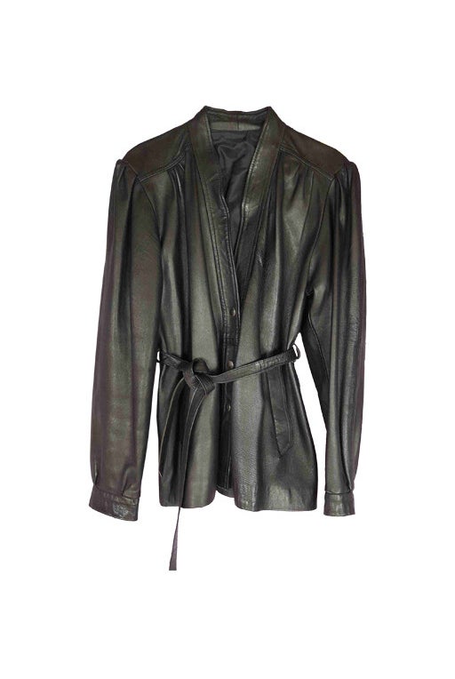 Belted black leather jacket 