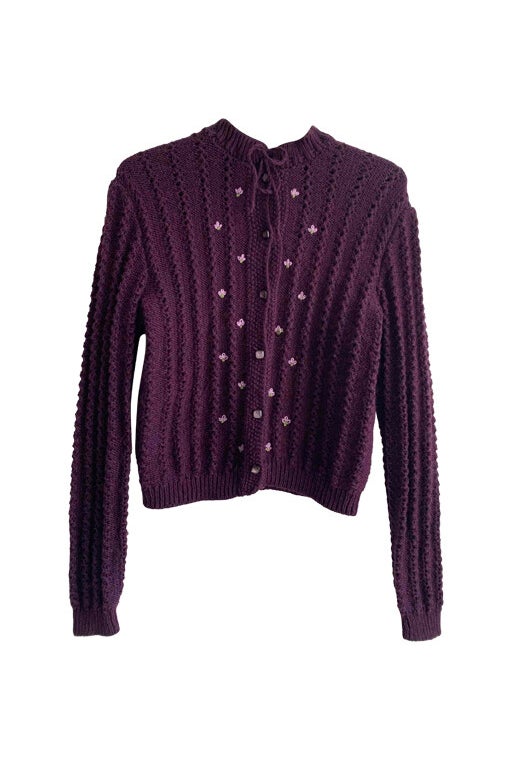 Cardigan brodé violet