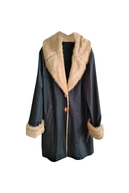 Denim and faux fur coat 