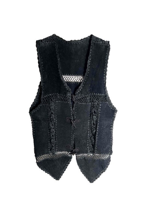 Suede and crochet vest 