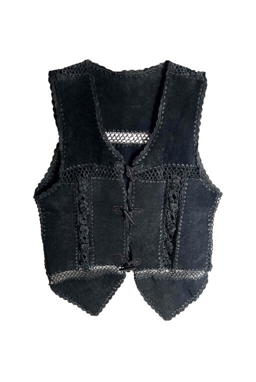 Suede and crochet vest 