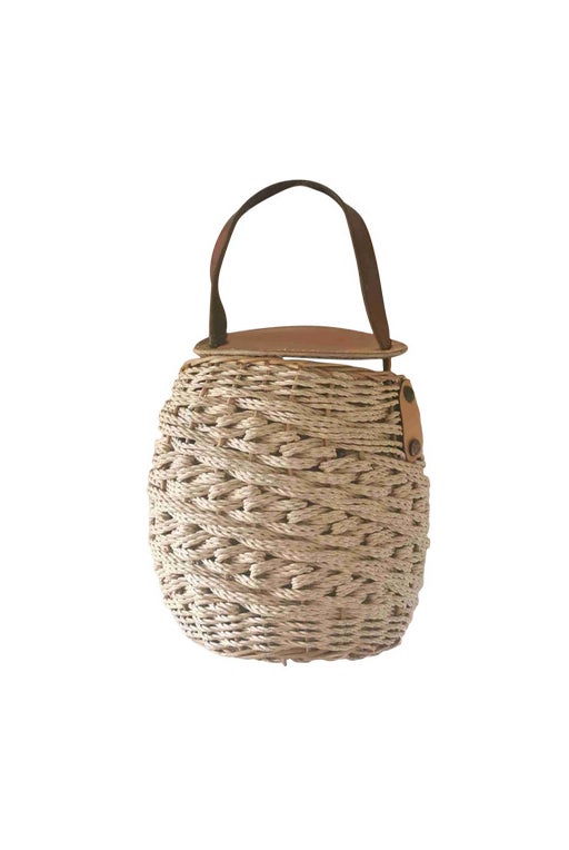 Leather woven basket 