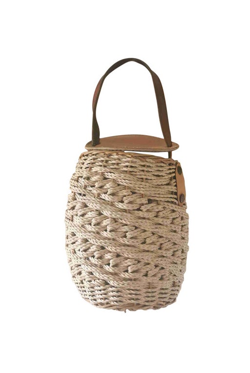 Leather woven basket 
