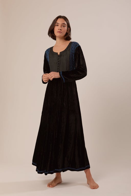 Indian embroidered silk velvet dress