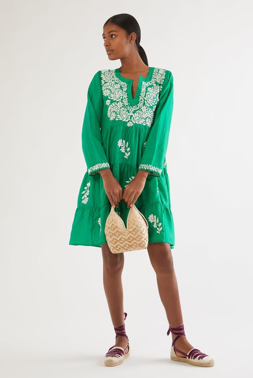 Indian embroidered silk mini dress