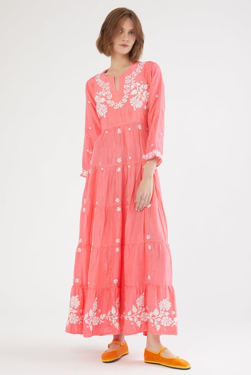 Long embroidered Indian silk dress