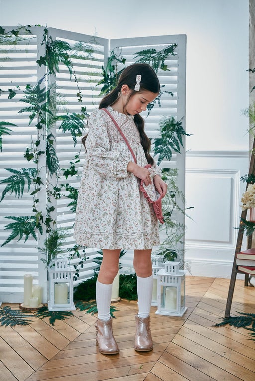 Léonie, smocked dress in thyme herbarium print