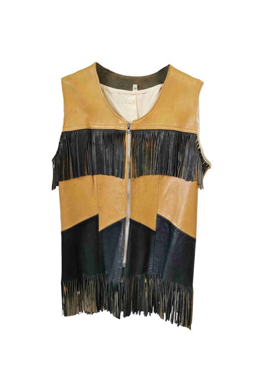 Veste en cuir à franges 70's