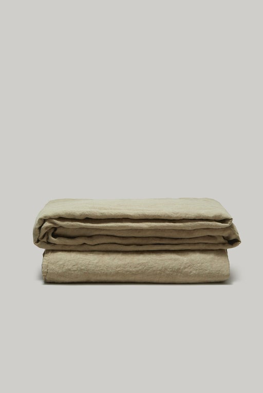 French Washed Linen Flat Sheet - Kaki