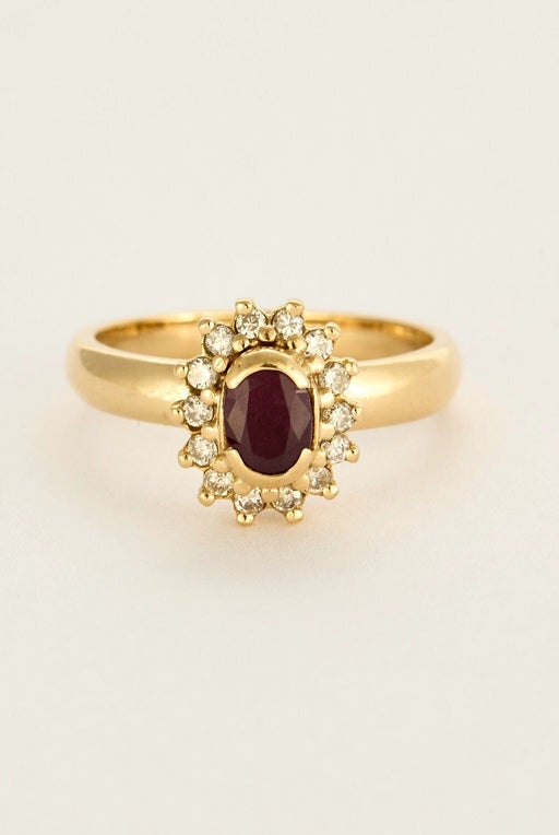 Bague Marguerite Or jaune, Rubis et Diamants