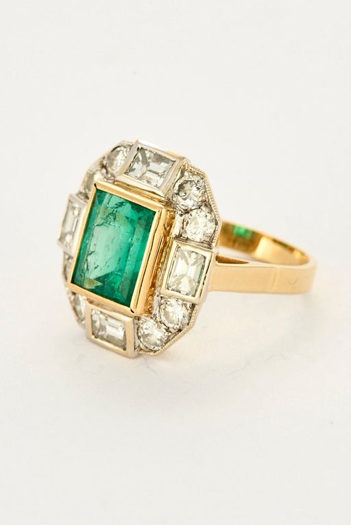 Bague or jaune Émeraude de Colombie et diamants