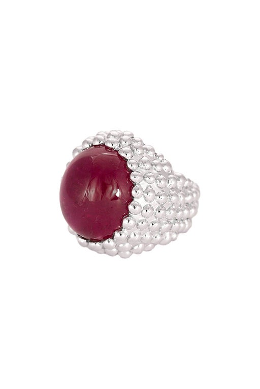 GARNAZELLE - Bague or blanc et tourmaline cabochon