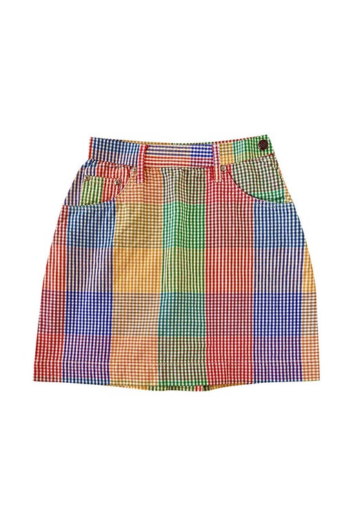 Gingham denim mini skirt